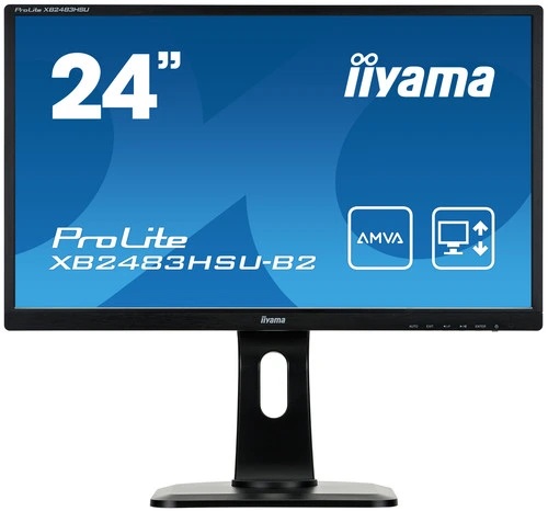 Монитор (Iiyama, ProLite XB2483HSU-B2, 24", 1920x1080, VA 75Hz, 1xDVI-D, 1xHDMI, 1xVGA, 4 ms, W-LED, хорошее, Поворотная нога с регулировкой по высоте, встроенные динамики)