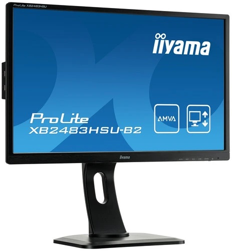 Монитор (Iiyama, ProLite XB2483HSU-B2, 24", 1920x1080, VA 75Hz, 1xDVI-D, 1xHDMI, 1xVGA, 4 ms, W-LED, хорошее, Поворотная нога с регулировкой по высоте, встроенные динамики)