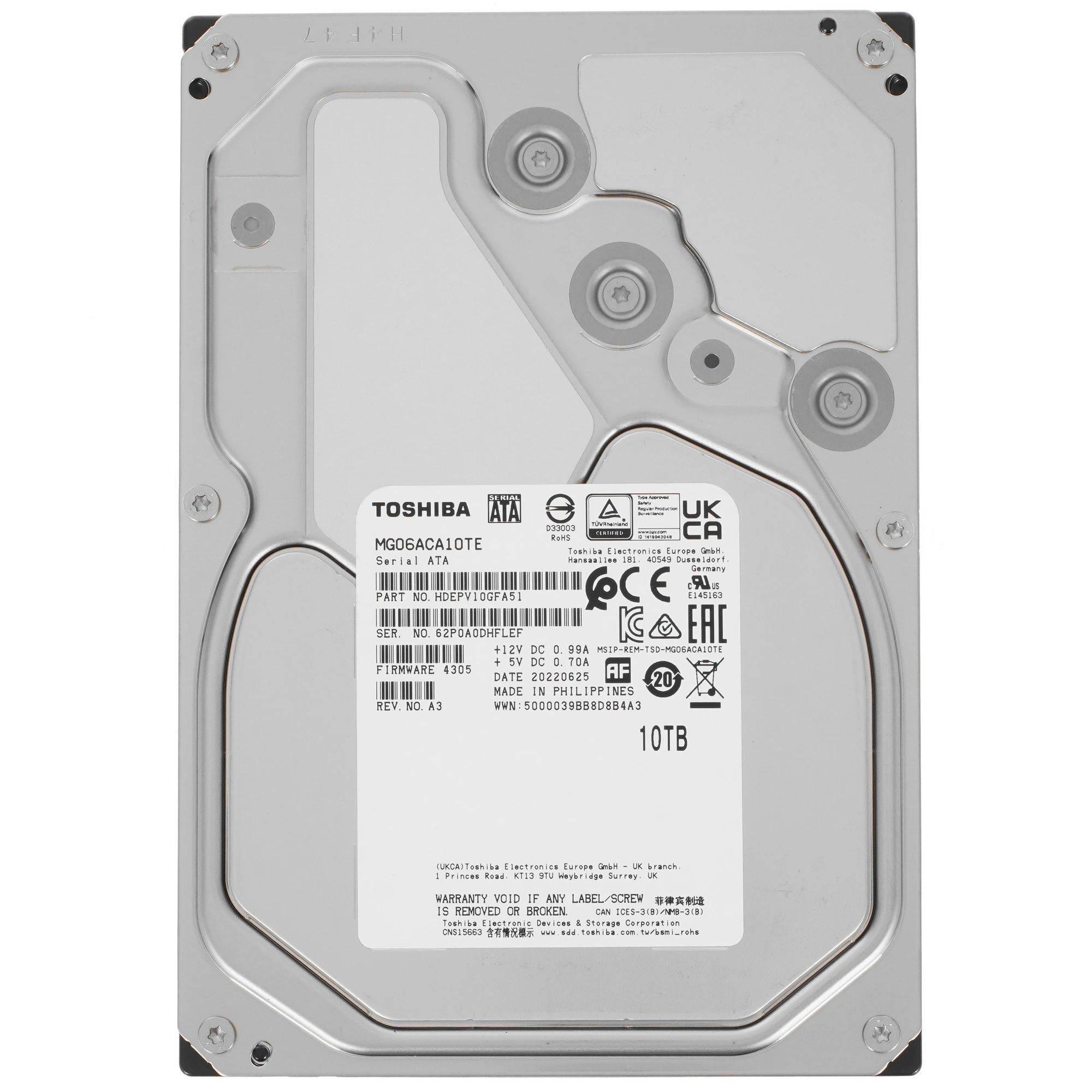 Жесткий диск (TOSHIBA, 10Tb, MG06ACA10TE, хорошее, 7200 RPM)