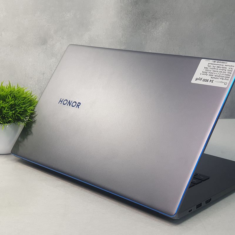 Ноутбук (HONOR, BMH-WDQ9HN, AMD, Ryzen 5, 5500U 6/12 2.1-4.0GHz, DDR4, 8Gb, SSD M2 NVMe, 512Gb, -, AMD, Radeon Graphics, SMA, 15.6", 1920x1080, IPS, 13%, хорошее, Алюминиевый корпус, сканер отпечатка пальцев, Засветы на матрице при черном фоне)